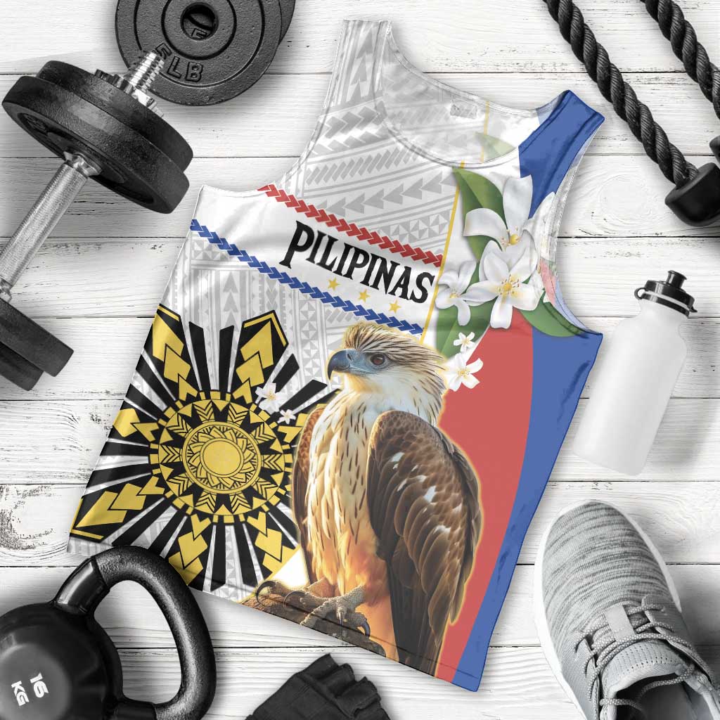 Personalised Philippines Eagle Men Tank Top Filipino Sun Mix Sampaguita Flower LT14 - Polynesian Pride