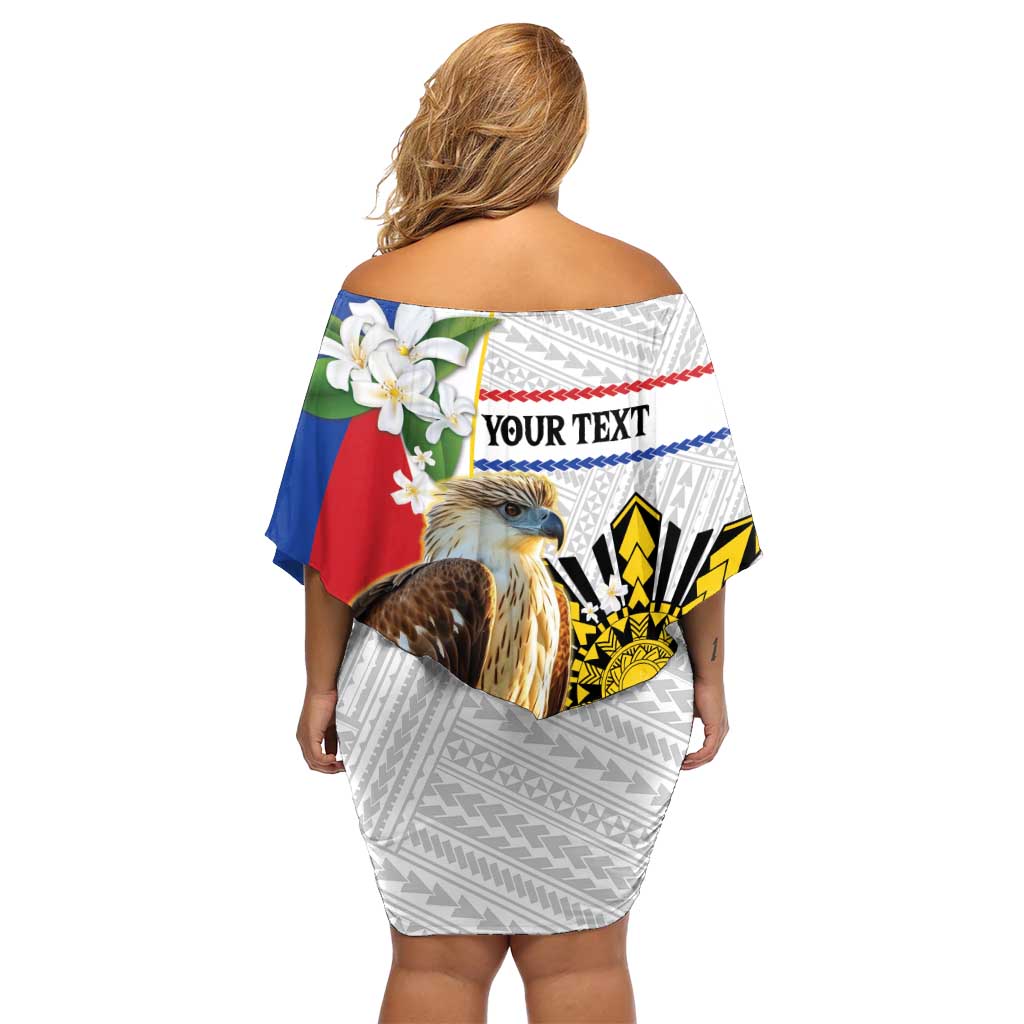 Personalised Philippines Eagle Off Shoulder Short Dress Filipino Sun Mix Sampaguita Flower LT14 - Polynesian Pride