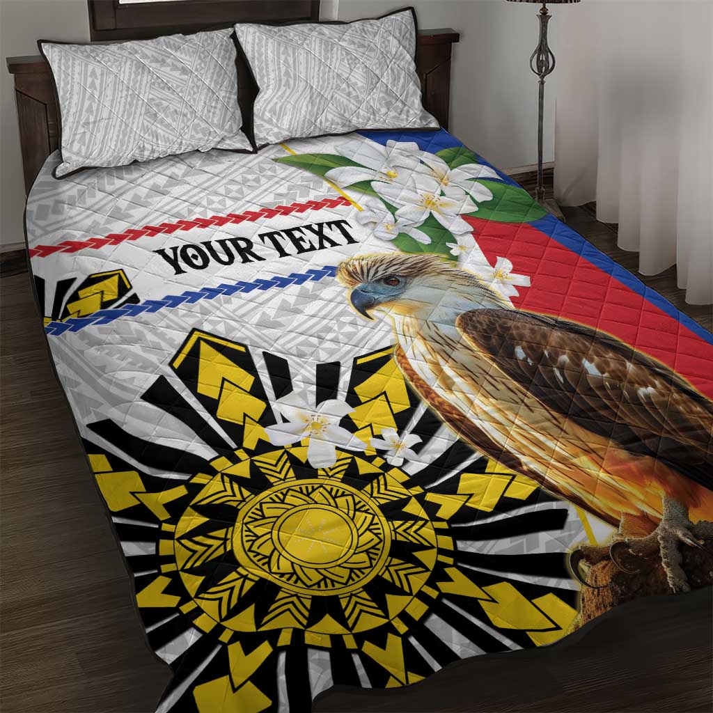 Personalised Philippines Eagle Quilt Bed Set Filipino Sun Mix Sampaguita Flower LT14 White - Polynesian Pride