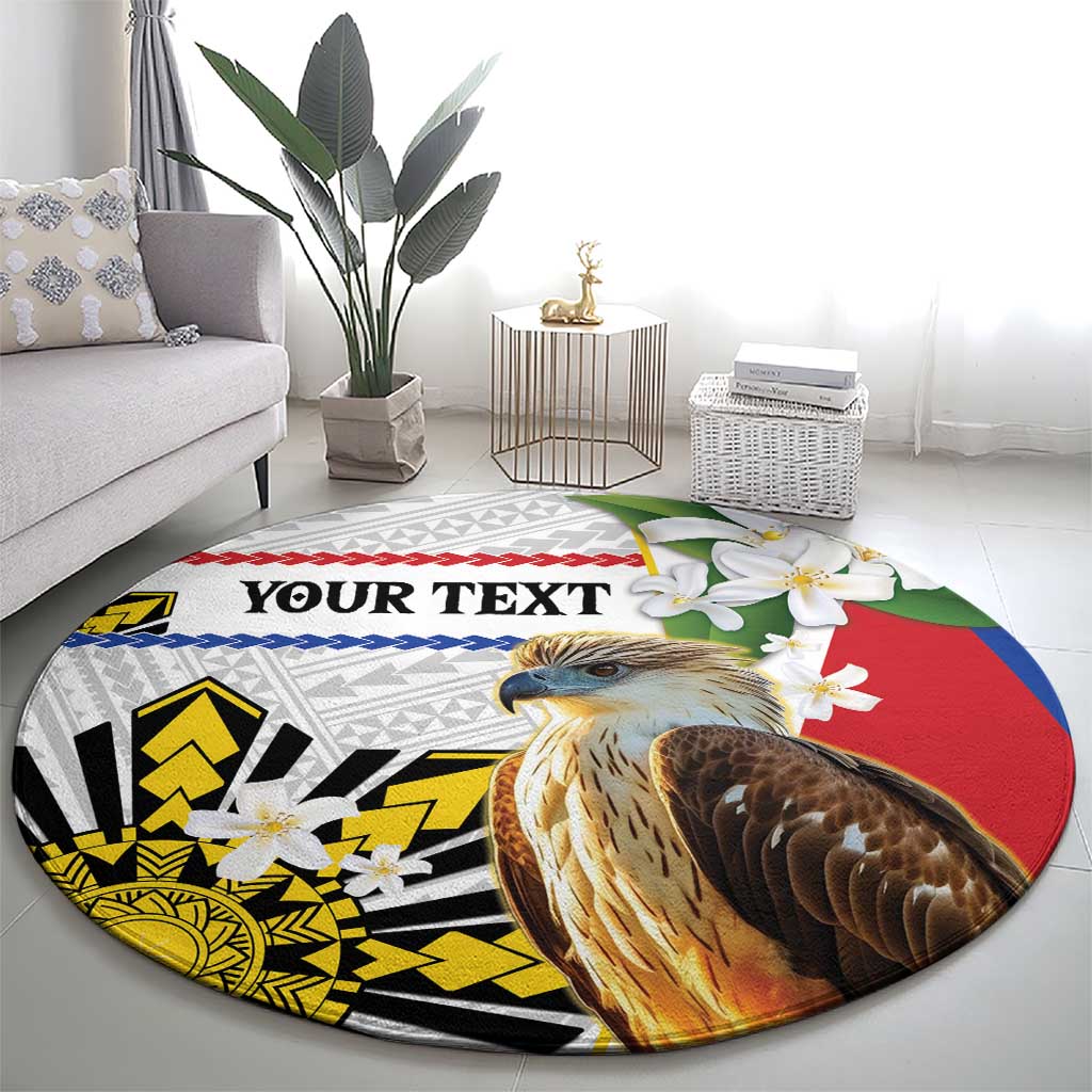 Personalised Philippines Eagle Round Carpet Filipino Sun Mix Sampaguita Flower LT14 - Polynesian Pride