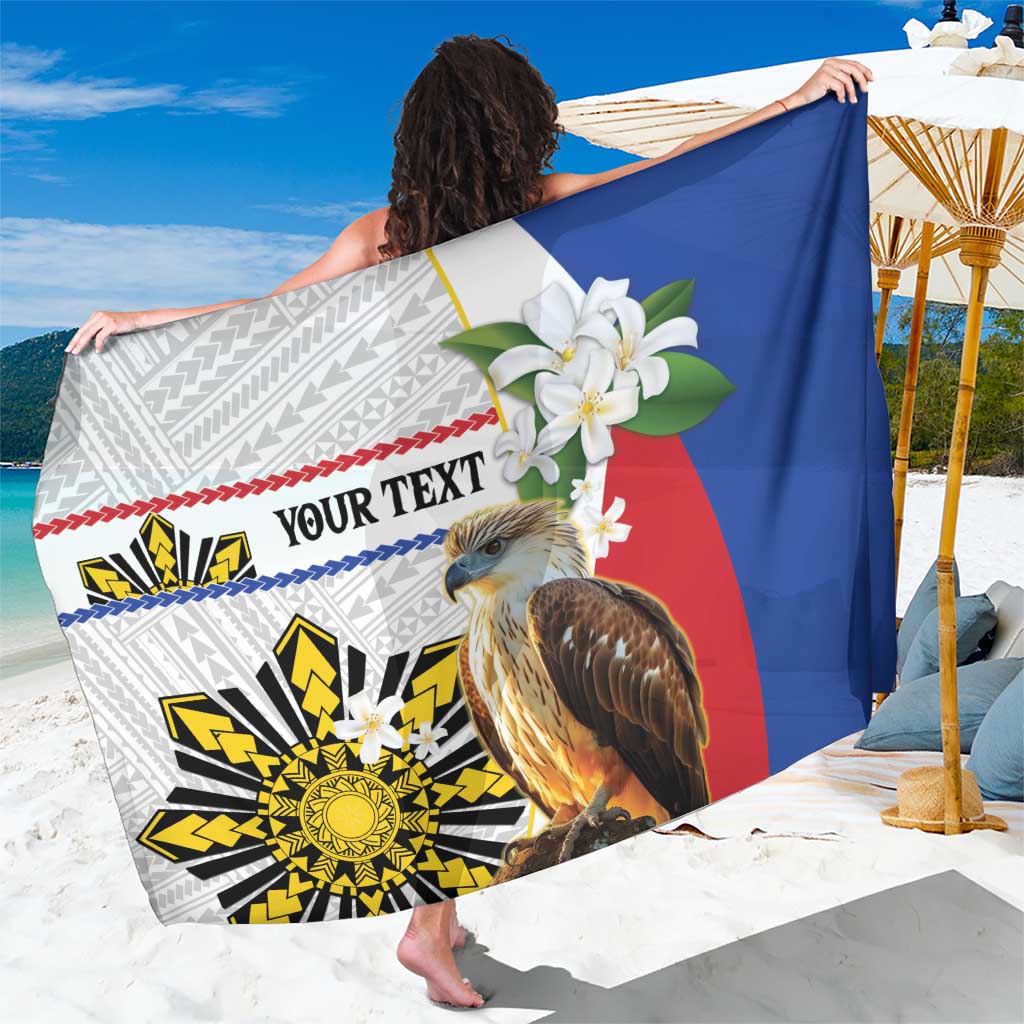 Personalised Philippines Eagle Sarong Filipino Sun Mix Sampaguita Flower LT14 One Size 44 x 66 inches White - Polynesian Pride