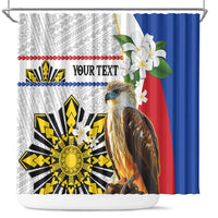 Personalised Philippines Eagle Shower Curtain Filipino Sun Mix Sampaguita Flower LT14 White - Polynesian Pride