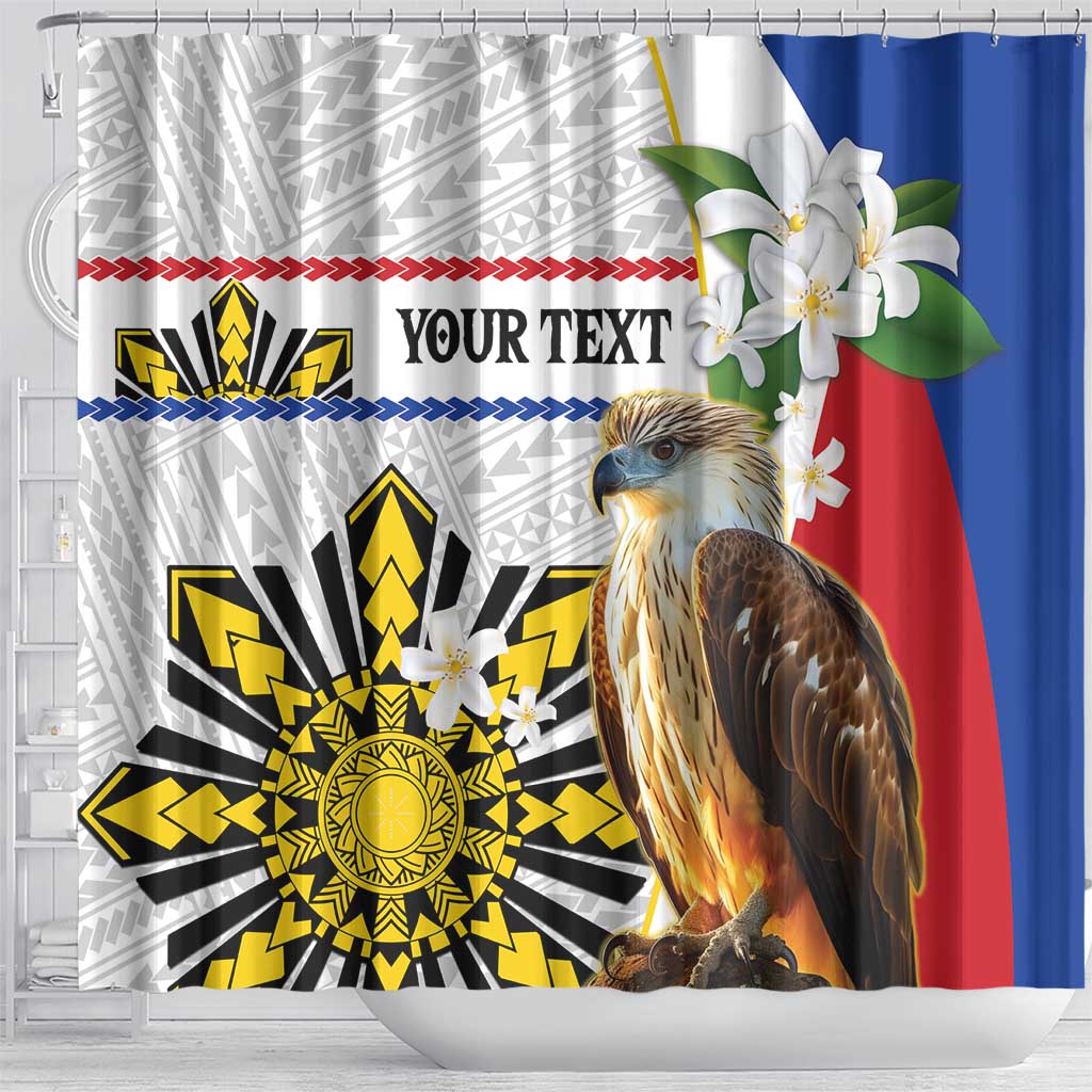 Personalised Philippines Eagle Shower Curtain Filipino Sun Mix Sampaguita Flower LT14 - Polynesian Pride