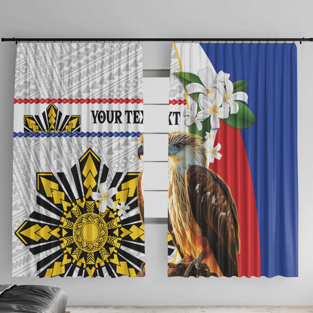 Personalised Philippines Eagle Window Curtain Filipino Sun Mix Sampaguita Flower LT14 With Hooks White - Polynesian Pride