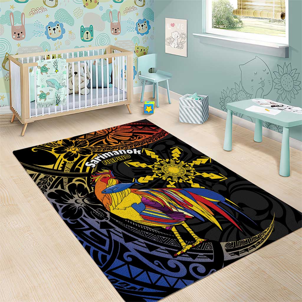 Philippines Sarimanok Area Rug Papanok Legendary Bird Okir Polynesian Pattern LT14 - Polynesian Pride