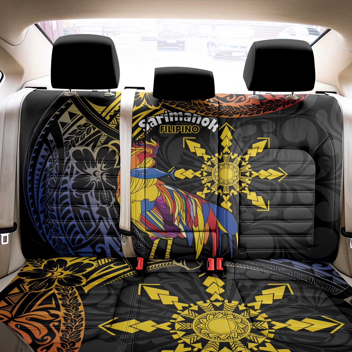 Philippines Sarimanok Back Car Seat Cover Papanok Legendary Bird Okir Polynesian Pattern LT14 - Polynesian Pride