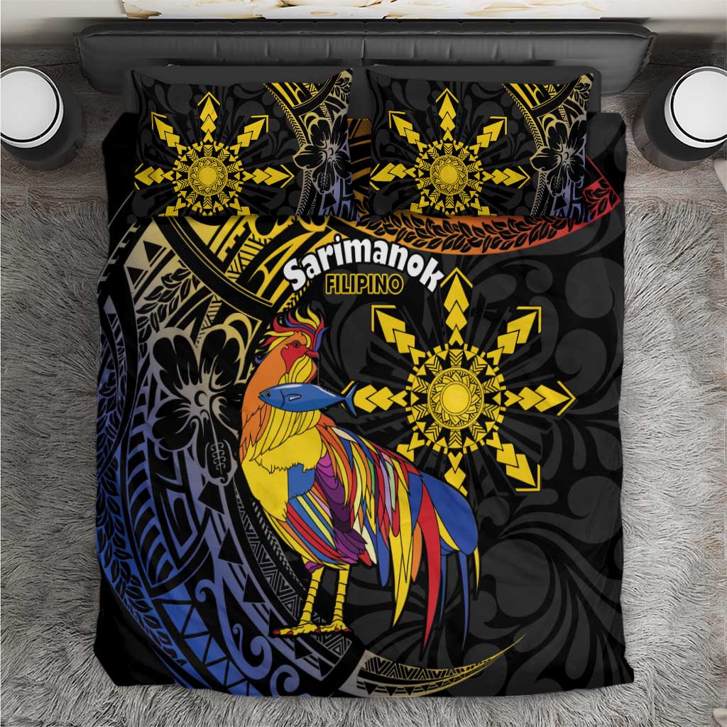 Philippines Sarimanok Bedding Set Papanok Legendary Bird Okir Polynesian Pattern LT14 Black - Polynesian Pride