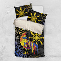 Philippines Sarimanok Bedding Set Papanok Legendary Bird Okir Polynesian Pattern LT14 US Twin 172cm x 218cm Black - Polynesian Pride