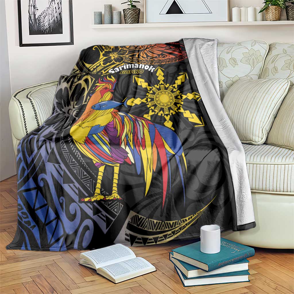 Philippines Sarimanok Blanket Papanok Legendary Bird Okir Polynesian Pattern LT14 Black - Polynesian Pride
