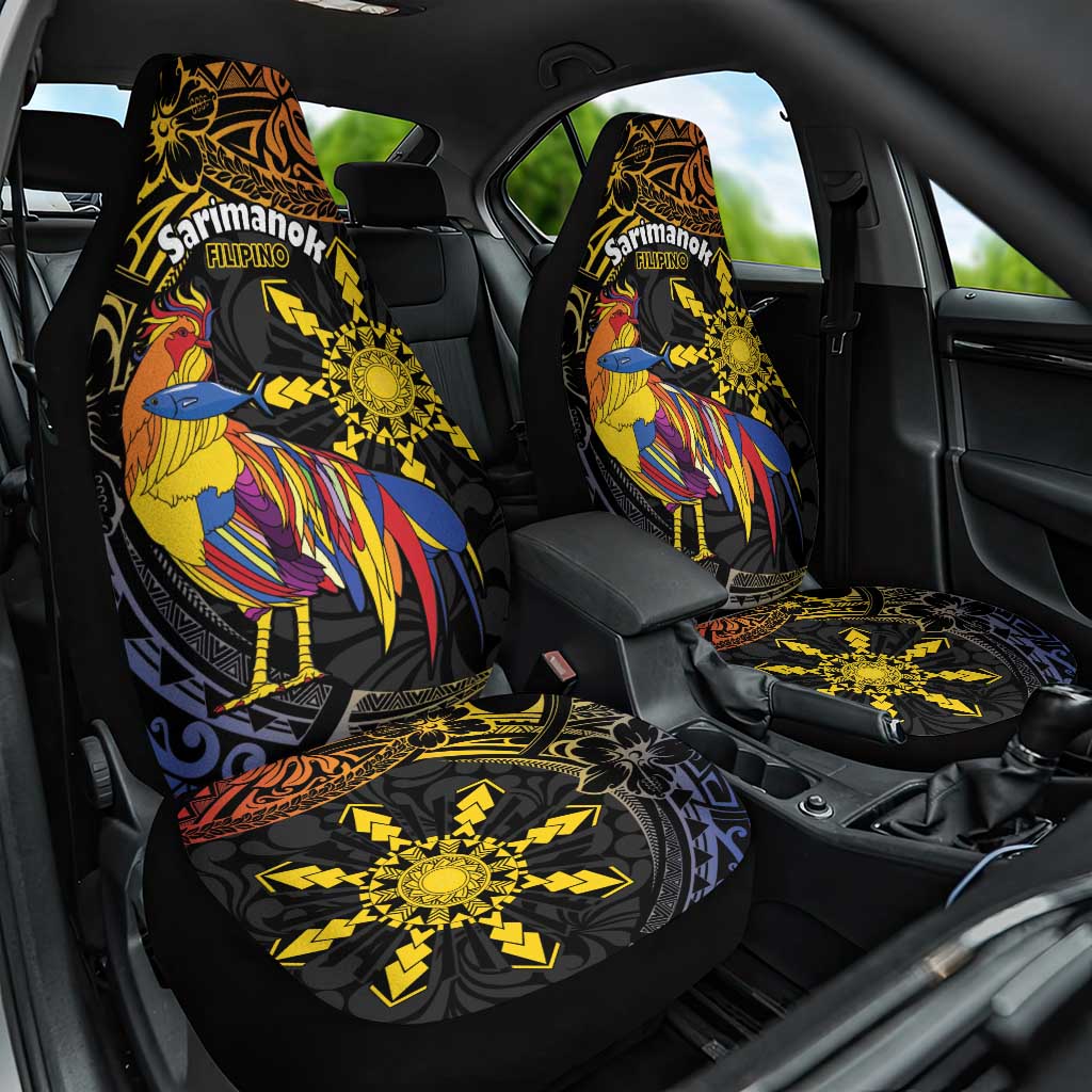 Philippines Sarimanok Car Seat Cover Papanok Legendary Bird Okir Polynesian Pattern LT14 One Size Black - Polynesian Pride