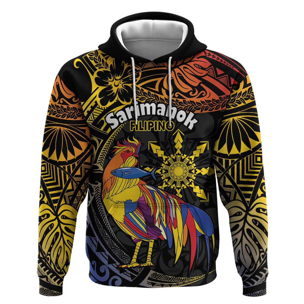 Philippines Sarimanok Hoodie Papanok Legendary Bird Okir Polynesian Pattern LT14 Pullover Hoodie Black - Polynesian Pride