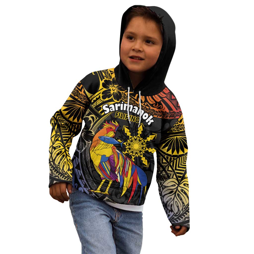 Philippines Sarimanok Kid Hoodie Papanok Legendary Bird Okir Polynesian Pattern LT14 - Polynesian Pride