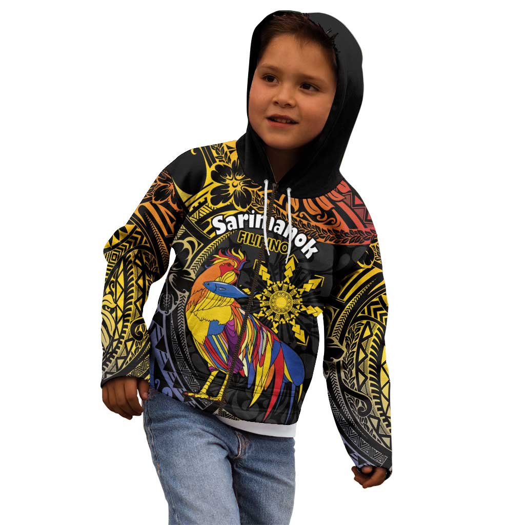Philippines Sarimanok Kid Hoodie Papanok Legendary Bird Okir Polynesian Pattern LT14 - Polynesian Pride