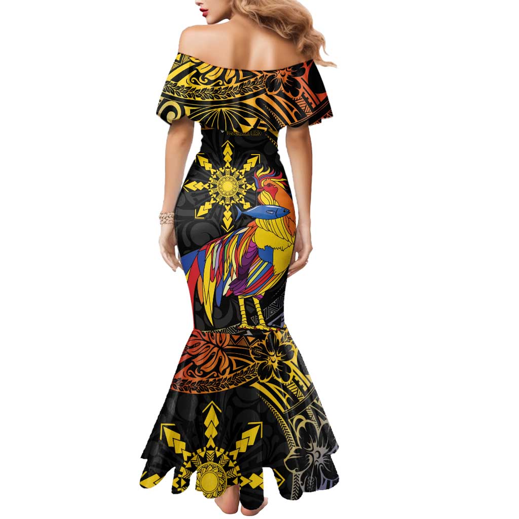 Philippines Sarimanok Mermaid Dress Papanok Legendary Bird Okir Polynesian Pattern LT14 - Polynesian Pride