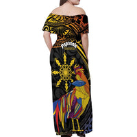 Philippines Sarimanok Off Shoulder Maxi Dress Papanok Legendary Bird Okir Polynesian Pattern LT14 - Polynesian Pride
