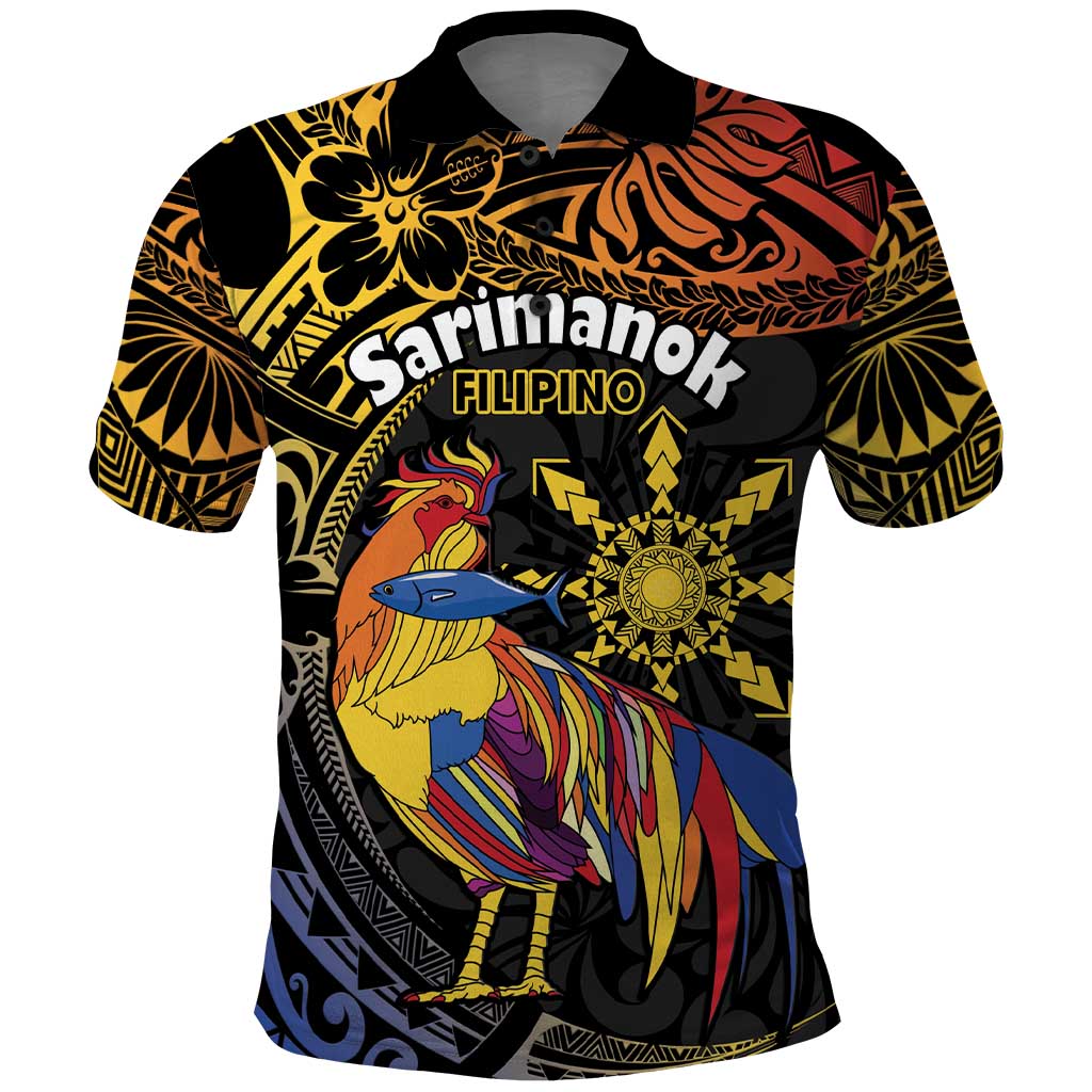 Philippines Sarimanok Polo Shirt Papanok Legendary Bird Okir Polynesian Pattern LT14 Black - Polynesian Pride