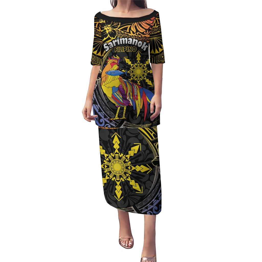 Philippines Sarimanok Puletasi Papanok Legendary Bird Okir Polynesian Pattern LT14 Long Dress Black - Polynesian Pride