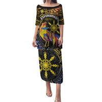 Philippines Sarimanok Puletasi Papanok Legendary Bird Okir Polynesian Pattern LT14 Long Dress Black - Polynesian Pride