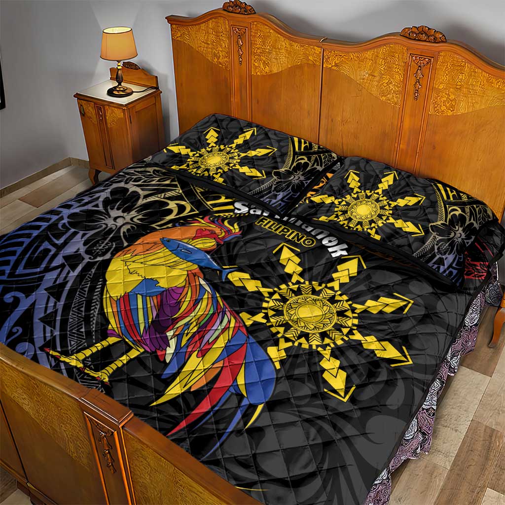 Philippines Sarimanok Quilt Bed Set Papanok Legendary Bird Okir Polynesian Pattern LT14 - Polynesian Pride