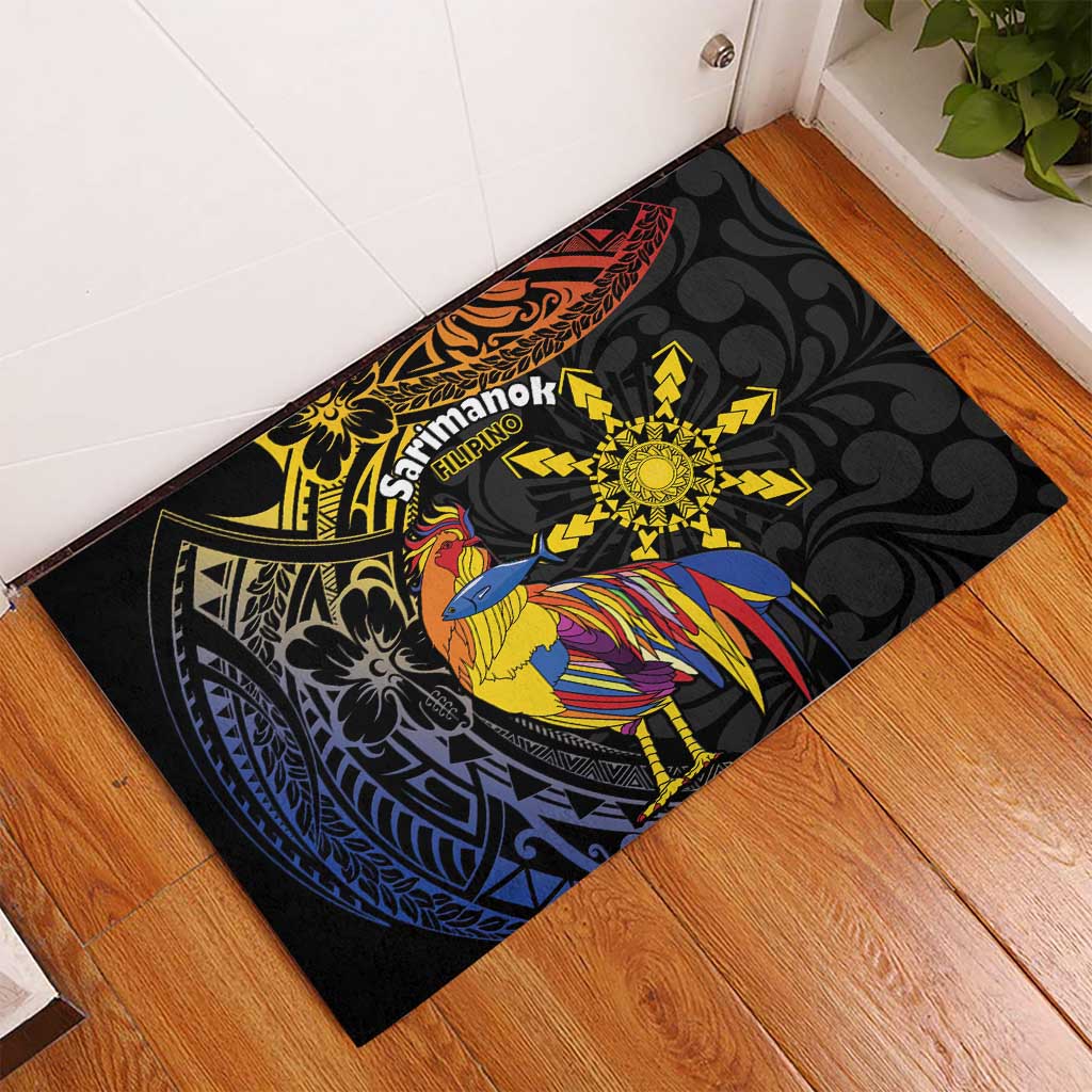Philippines Sarimanok Rubber Doormat Papanok Legendary Bird Okir Polynesian Pattern LT14 - Polynesian Pride