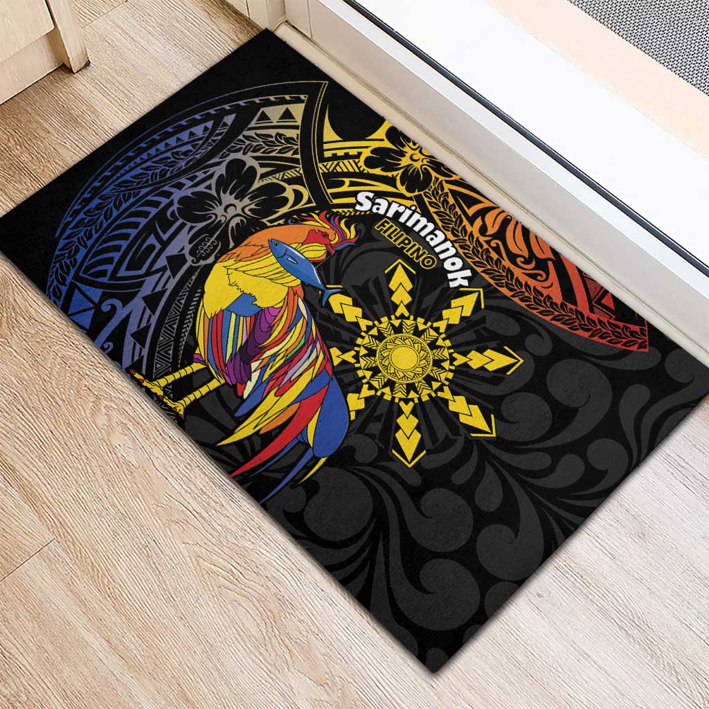 Philippines Sarimanok Rubber Doormat Papanok Legendary Bird Okir Polynesian Pattern LT14 - Polynesian Pride