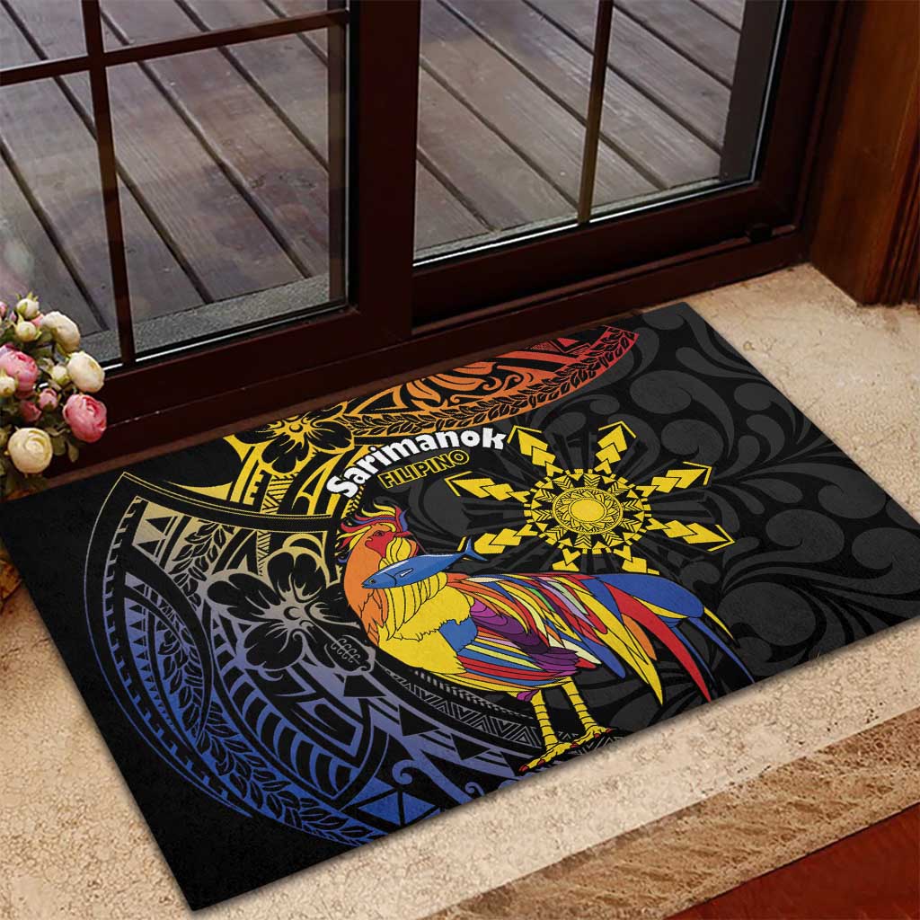 Philippines Sarimanok Rubber Doormat Papanok Legendary Bird Okir Polynesian Pattern LT14 - Polynesian Pride