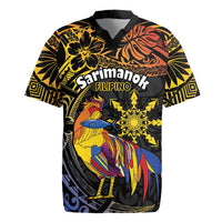 Philippines Sarimanok Rugby Jersey Papanok Legendary Bird Okir Polynesian Pattern LT14 Black - Polynesian Pride