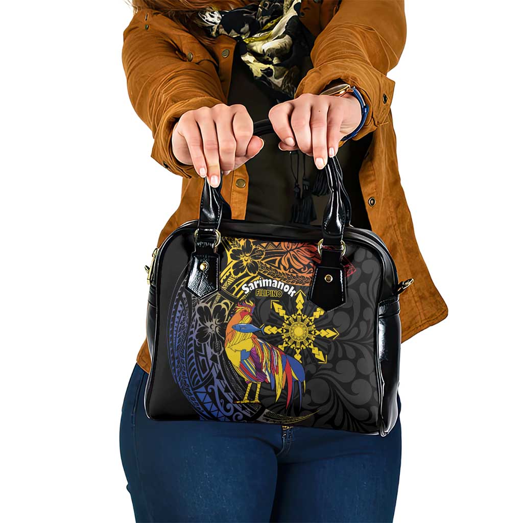 Philippines Sarimanok Shoulder Handbag Papanok Legendary Bird Okir Polynesian Pattern LT14 One Size Black - Polynesian Pride