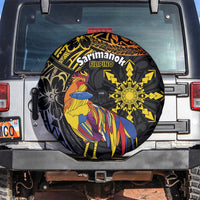 Philippines Sarimanok Spare Tire Cover Papanok Legendary Bird Okir Polynesian Pattern LT14 Black - Polynesian Pride