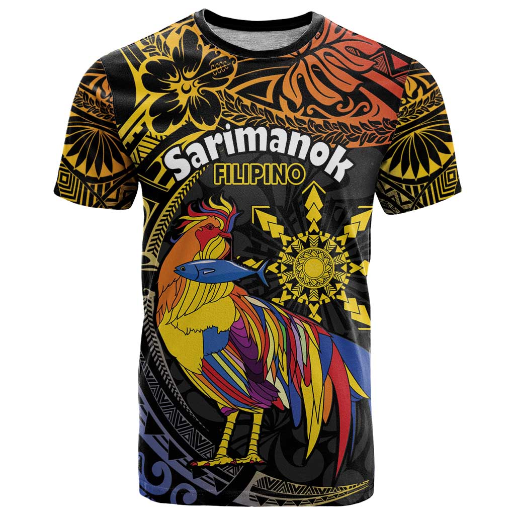 Philippines Sarimanok T Shirt Papanok Legendary Bird Okir Polynesian Pattern LT14 Black - Polynesian Pride