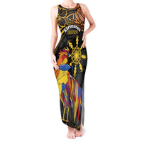 Philippines Sarimanok Tank Maxi Dress Papanok Legendary Bird Okir Polynesian Pattern LT14 Women Black - Polynesian Pride