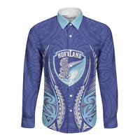 Northland 2026 Rugby Custom Long Sleeve Button Shirt NZ Maori Silver Fern LT14 Unisex Blue - Polynesian Pride