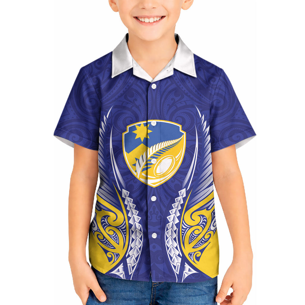 Otago 2026 Rugby Custom Kid Hawaiian Shirt NZ Maori Silver Fern LT14 Kid Blue - Polynesian Pride