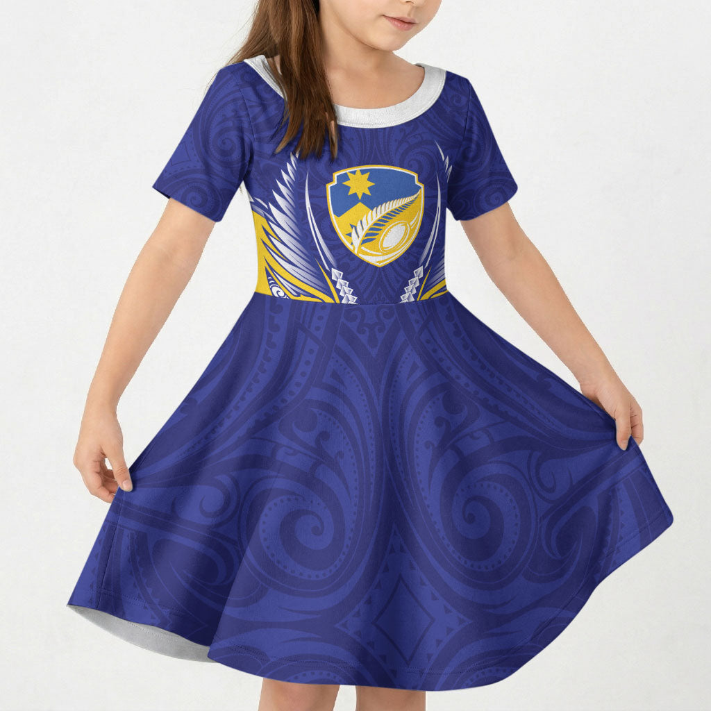 Otago 2026 Rugby Custom Kid Short Sleeve Dress NZ Maori Silver Fern LT14 KID Blue - Polynesian Pride
