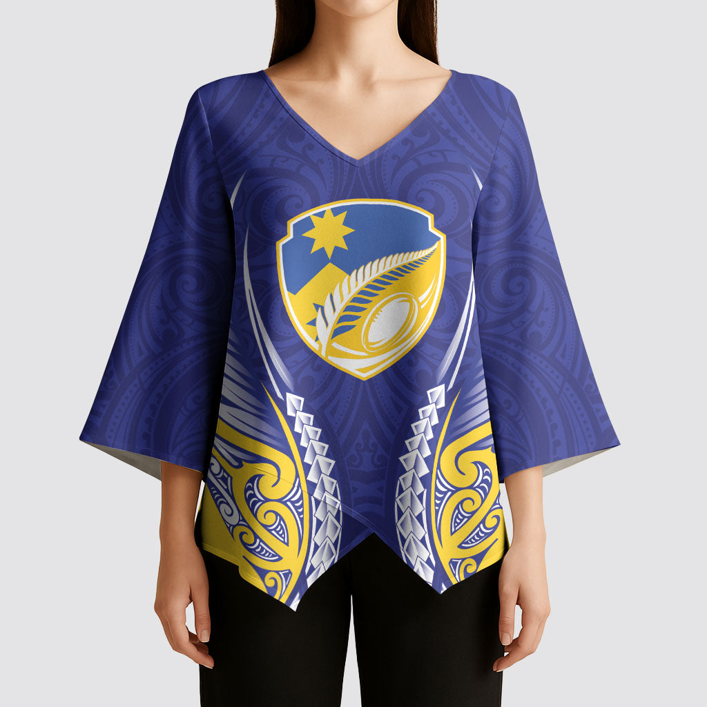 Otago 2026 Rugby Custom Kimono Sleeve Blouse NZ Maori Silver Fern LT14 - Polynesian Pride