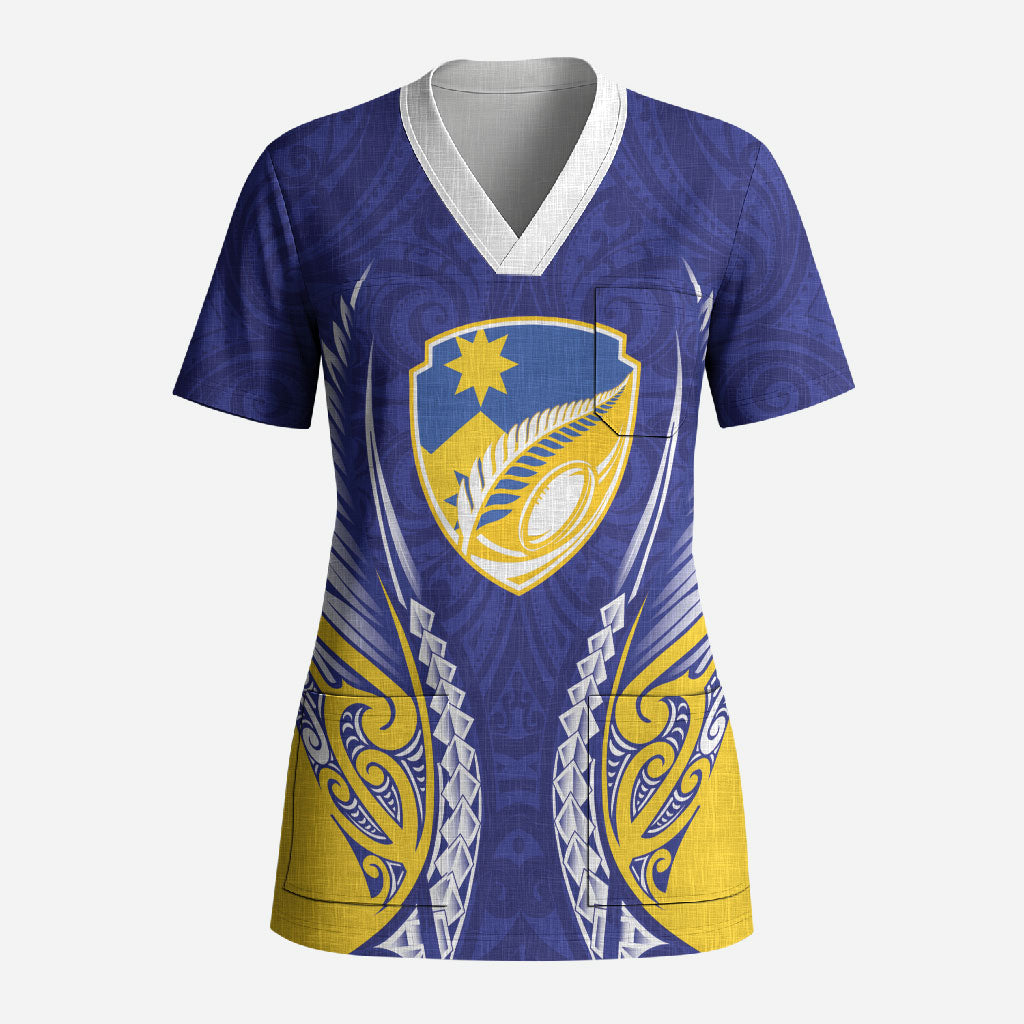 Otago 2026 Rugby Custom Scrub Top NZ Maori Silver Fern LT14 Adult Blue - Polynesian Pride