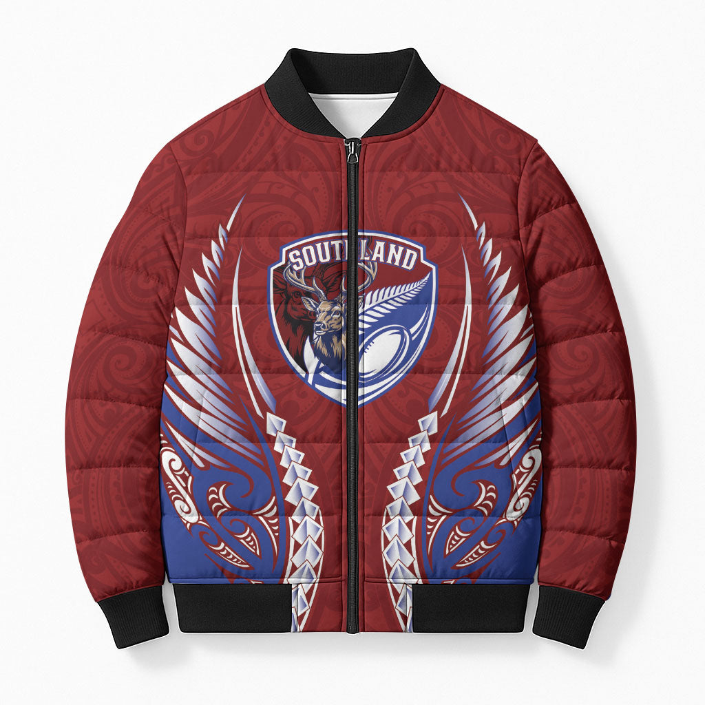 Southland 2026 Rugby Custom Bomber Puffer Jacket NZ Maori Silver Fern LT14 Unisex Maroon - Polynesian Pride