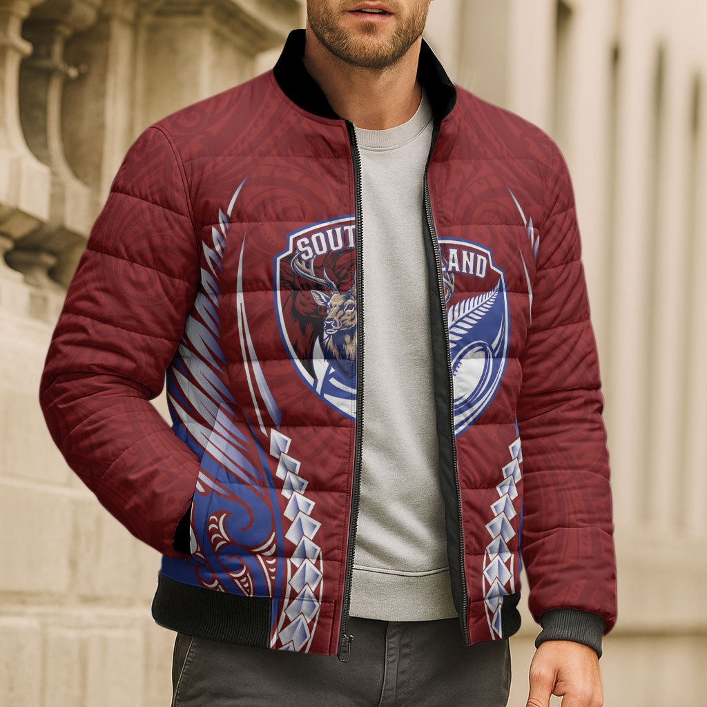 Southland 2026 Rugby Custom Bomber Puffer Jacket NZ Maori Silver Fern LT14 - Polynesian Pride