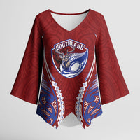 Southland 2026 Rugby Custom Kimono Sleeve Blouse NZ Maori Silver Fern LT14 Female Maroon - Polynesian Pride