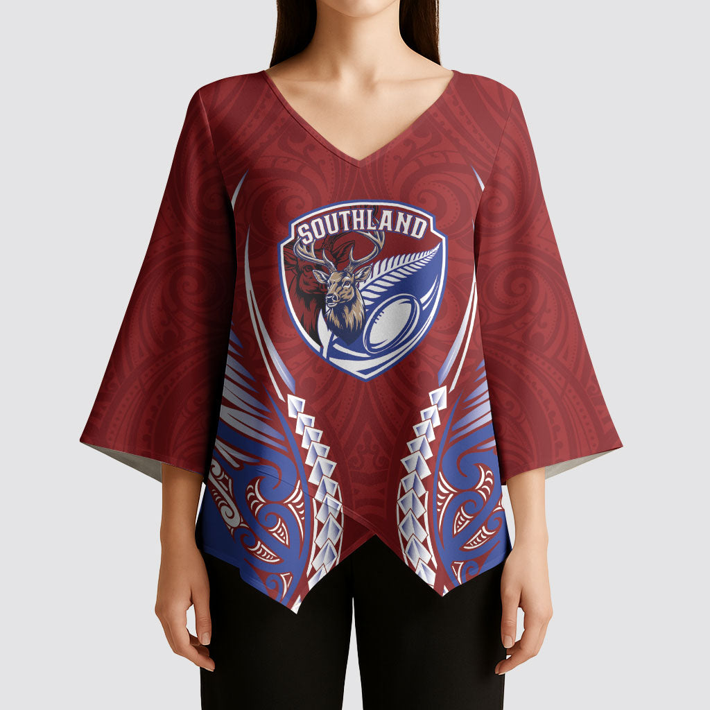 Southland 2026 Rugby Custom Kimono Sleeve Blouse NZ Maori Silver Fern LT14 - Polynesian Pride