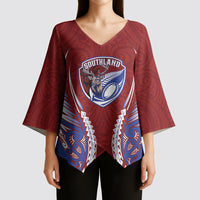 Southland 2026 Rugby Custom Kimono Sleeve Blouse NZ Maori Silver Fern LT14 - Polynesian Pride