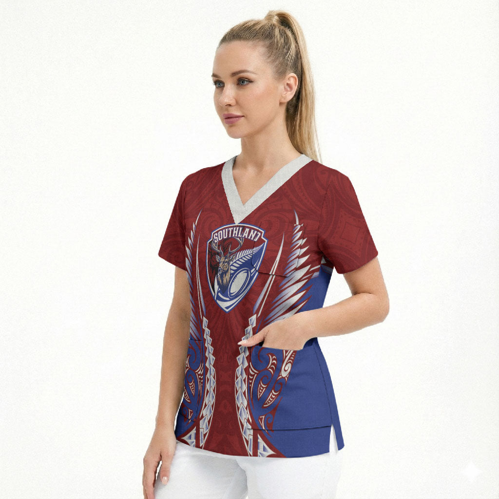 Southland 2026 Rugby Custom Scrub Top NZ Maori Silver Fern LT14 - Polynesian Pride