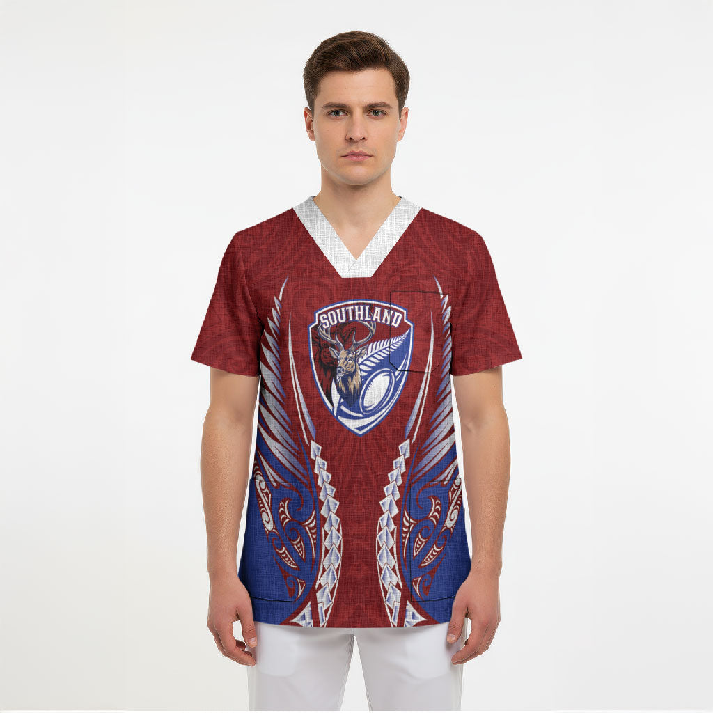 Southland 2026 Rugby Custom Scrub Top NZ Maori Silver Fern LT14 - Polynesian Pride