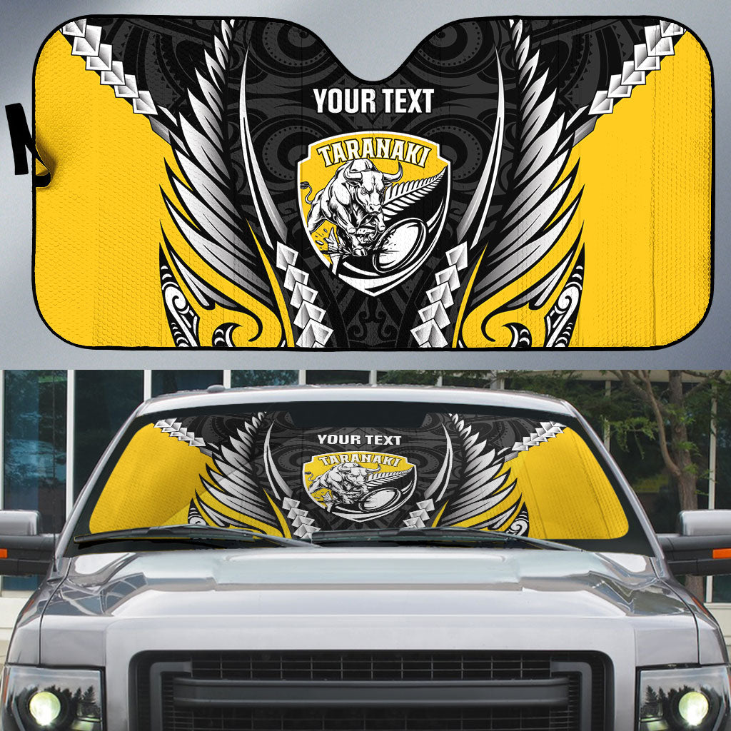 Taranaki 2026 Rugby Custom Auto Sun Shade NZ Maori Silver Fern LT14 Black - Polynesian Pride