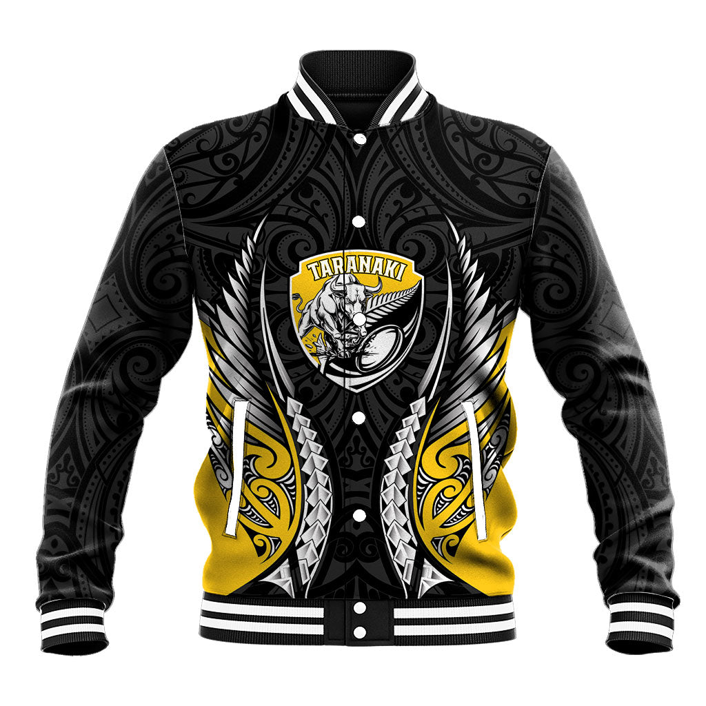 Taranaki 2026 Rugby Custom Baseball Jacket NZ Maori Silver Fern LT14 Unisex Black - Polynesian Pride