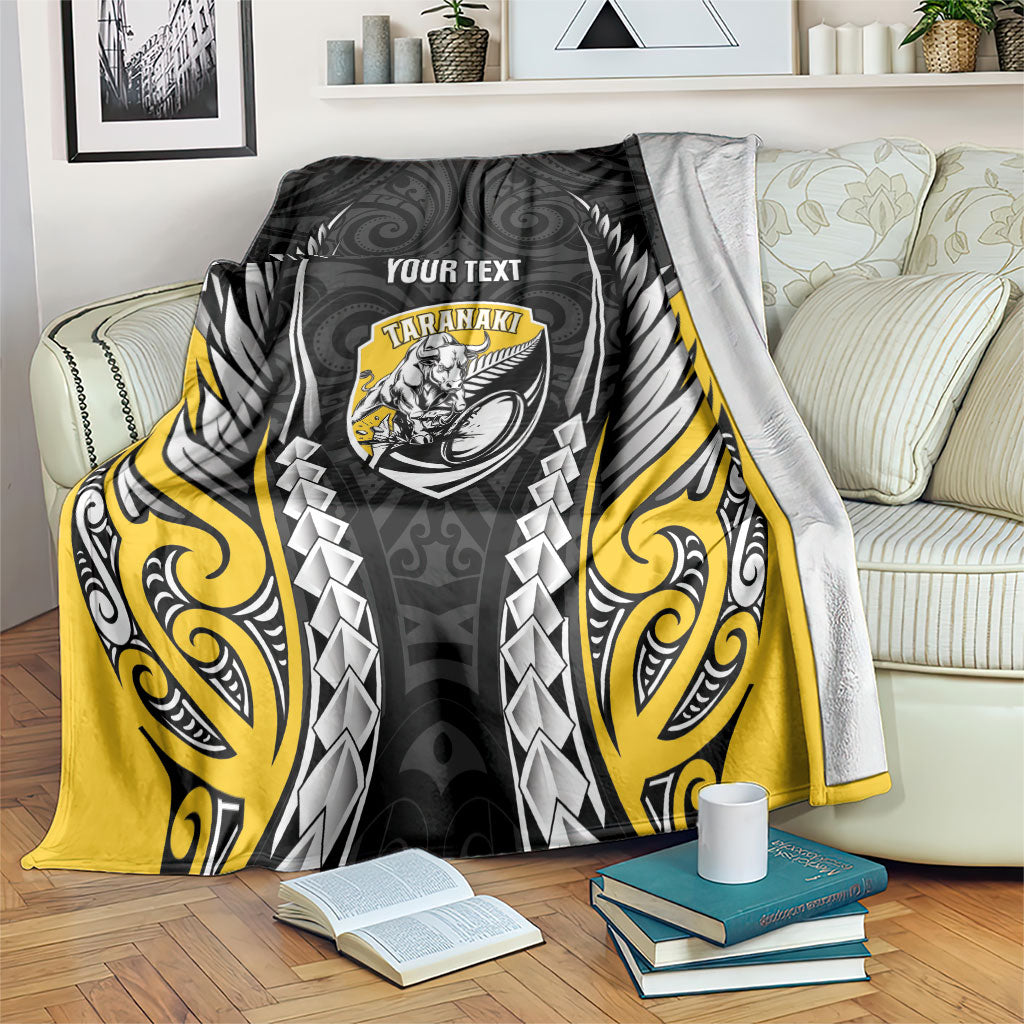 Taranaki 2026 Rugby Custom Blanket NZ Maori Silver Fern LT14 Black - Polynesian Pride