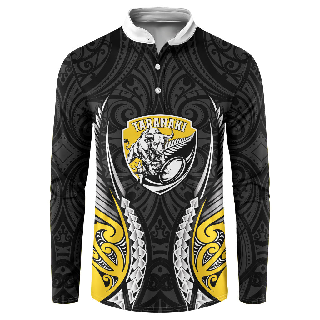 Taranaki 2026 Rugby Custom Button Sweatshirt NZ Maori Silver Fern LT14 Black - Polynesian Pride