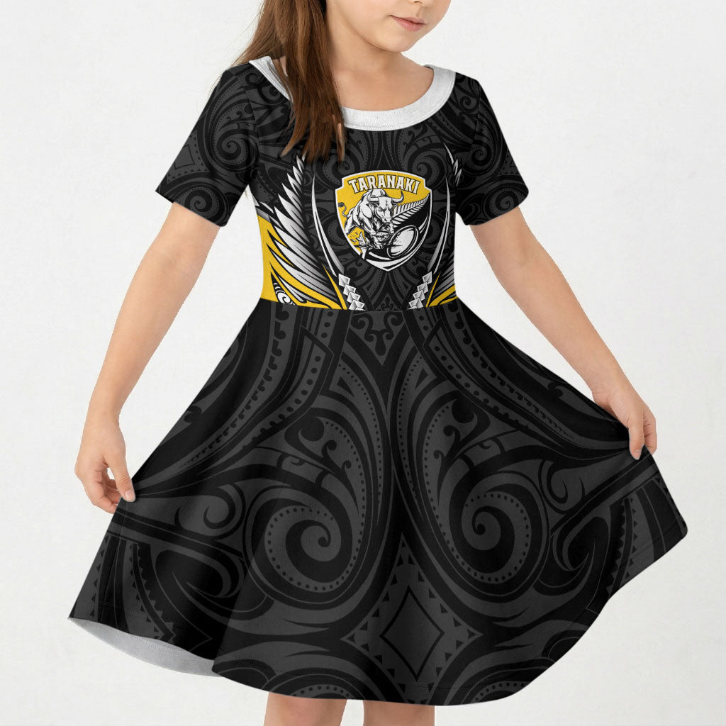 Taranaki 2026 Rugby Custom Kid Short Sleeve Dress NZ Maori Silver Fern LT14 KID Black - Polynesian Pride