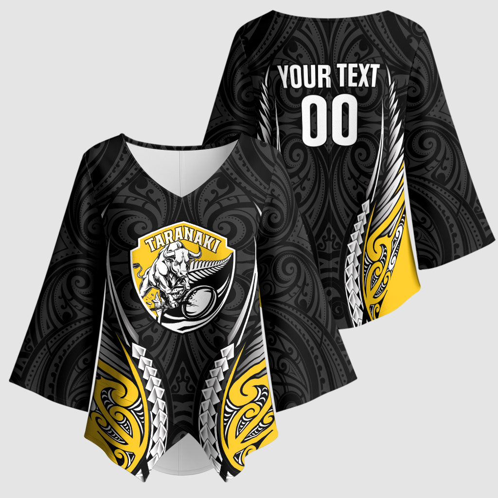 Taranaki 2026 Rugby Custom Kimono Sleeve Blouse NZ Maori Silver Fern LT14 - Polynesian Pride