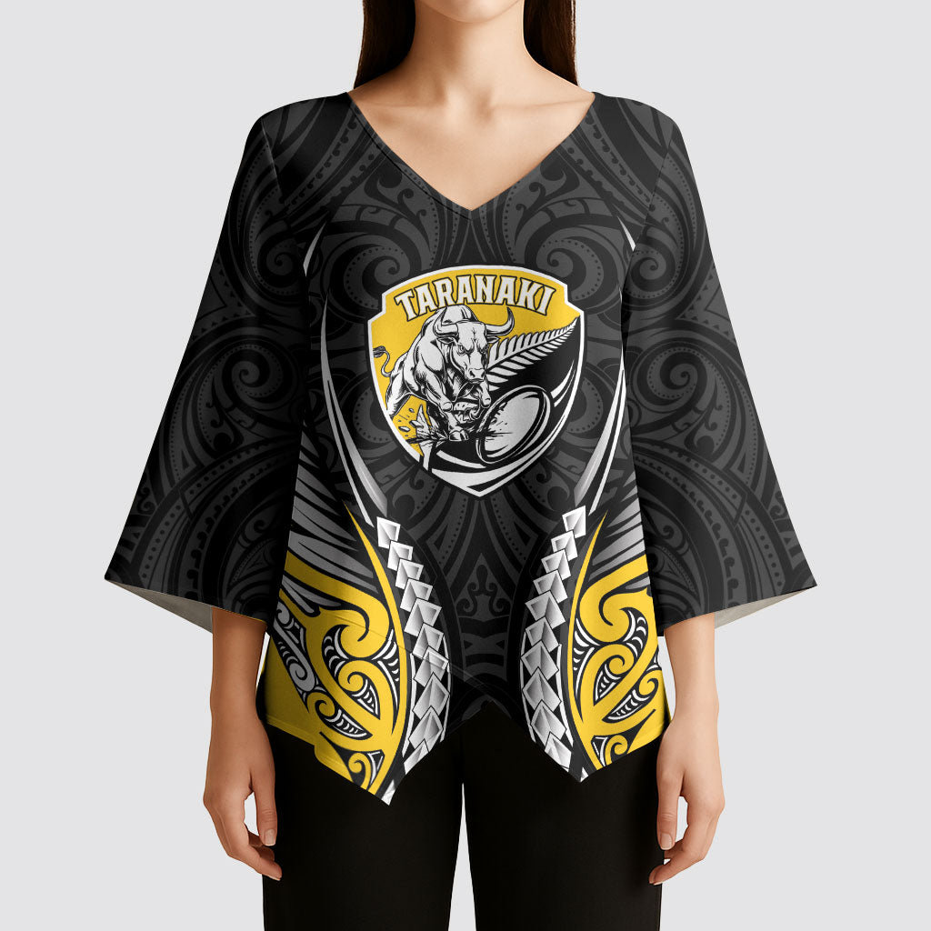 Taranaki 2026 Rugby Custom Kimono Sleeve Blouse NZ Maori Silver Fern LT14 - Polynesian Pride